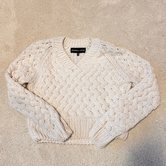 White Cropped Chunky Knit Sweater - Picture 1 of 1